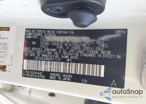 2011 Toyota 4Runner Sr5 V6 z USA, uszkodzony, nr VIN JTEZU5JRXB5017122